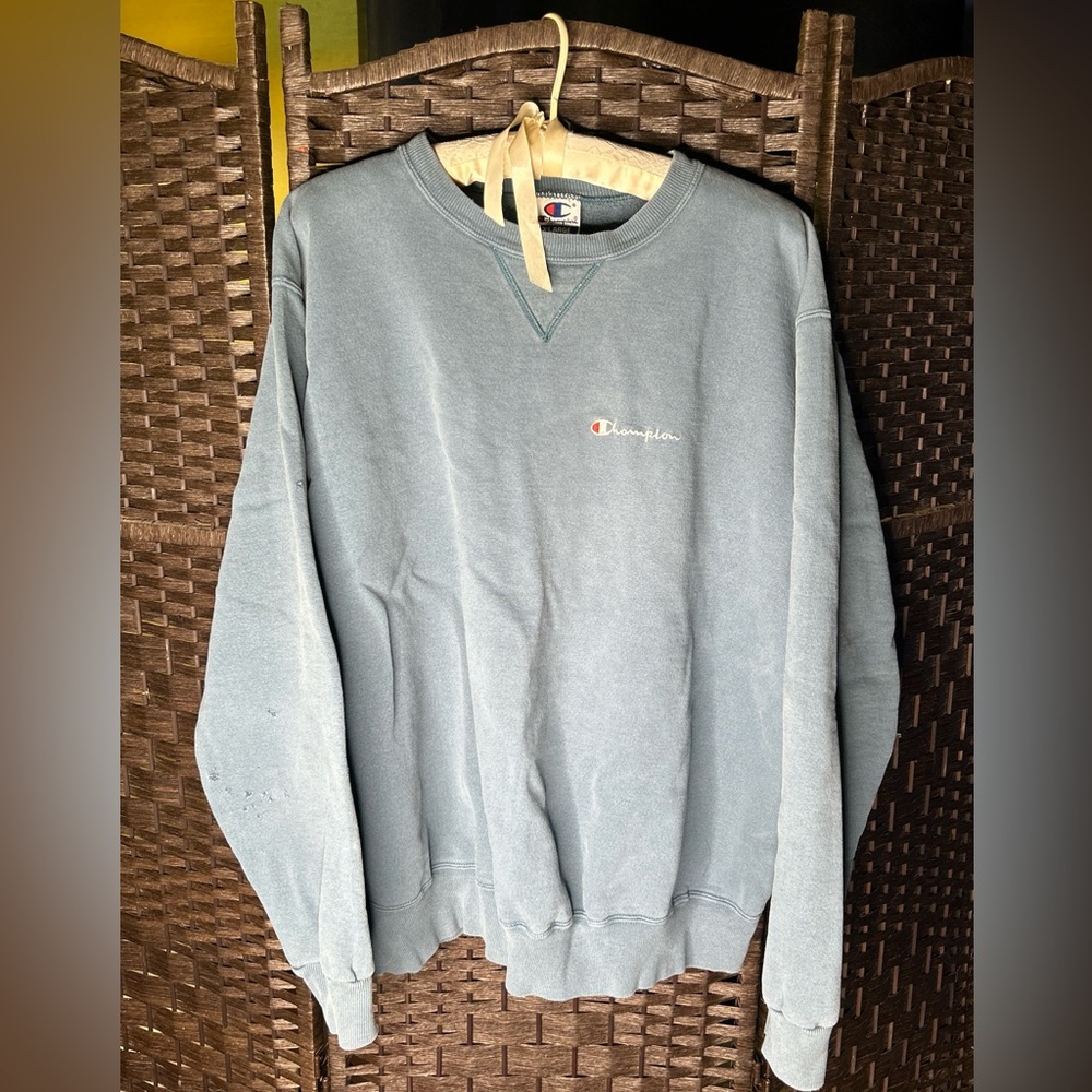 Vintage 80's Champion Men's Sweatshirt Crew Neck w/ Logo Spellout Blue Xl